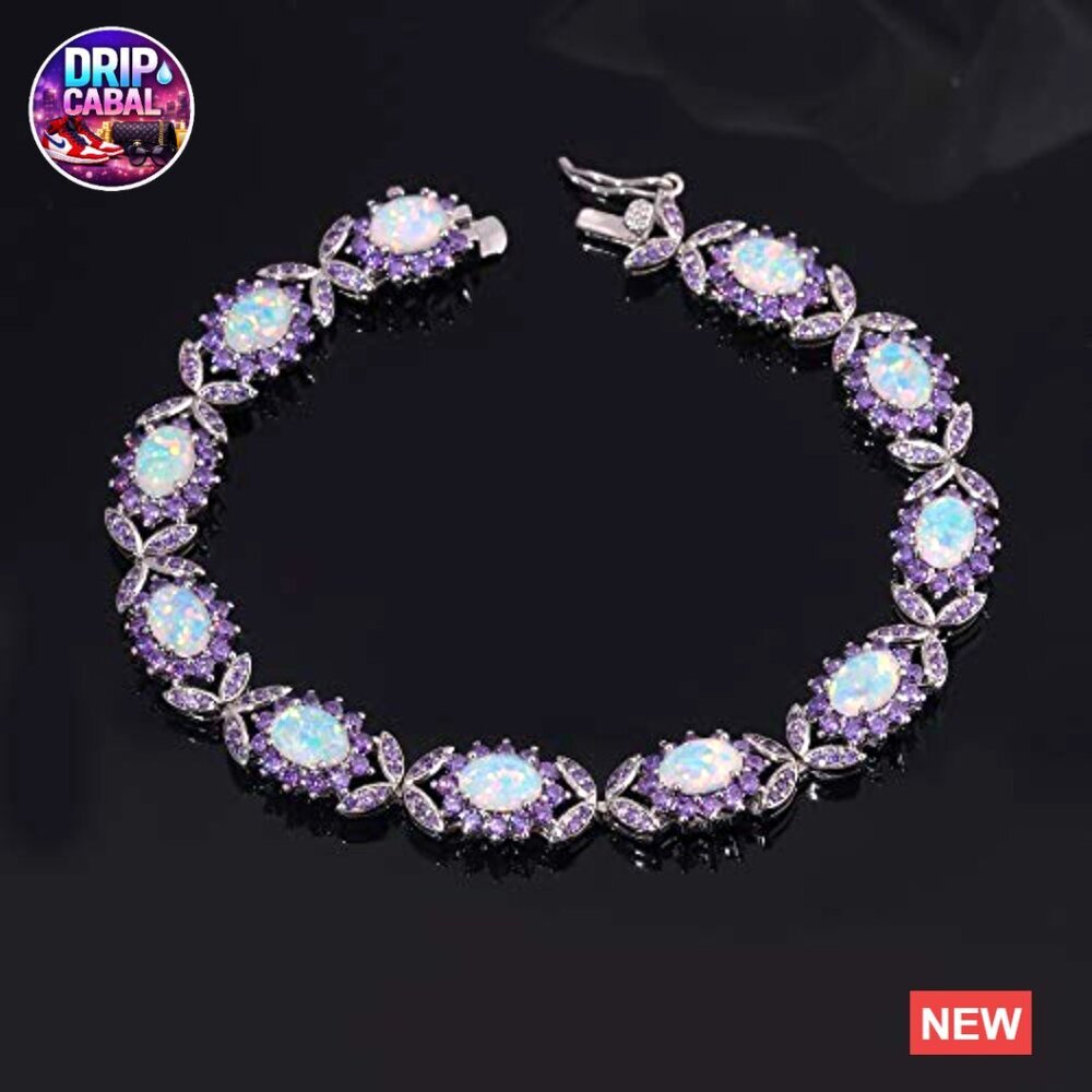 Elegant Opal Tennis Bracelet White Gold Plated Minimal Chic Evening Wear - Picture 2 of 7